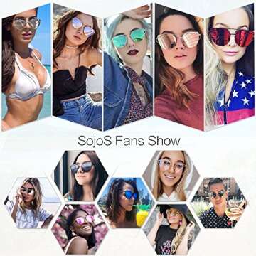 SOJOS Cat Eye Sunglasses for Women Fashion Designer Style Mirrored Lenses SJ1001 with Gold/Purple