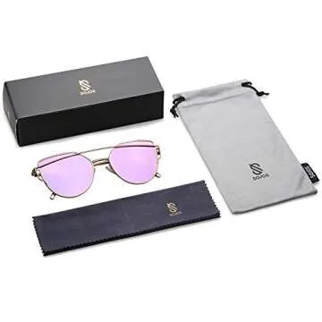 SOJOS Cat Eye Sunglasses for Women Fashion Designer Style Mirrored Lenses SJ1001 with Gold/Purple