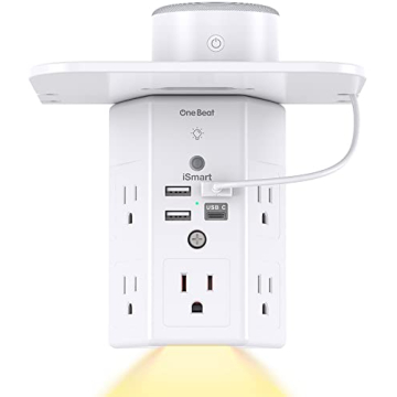 Multi Plug Outlets, Wall Outlet Extender with Night Light and Outlet Shelf, Surge Protector 4 USB Ports(1 USB C), USB Wall Charger Power Strip Electric Outlet Splitter for Home Office White