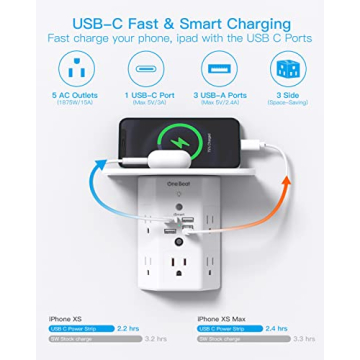 Multi Plug Outlets, Wall Outlet Extender with Night Light and Outlet Shelf, Surge Protector 4 USB Ports(1 USB C), USB Wall Charger Power Strip Electric Outlet Splitter for Home Office White