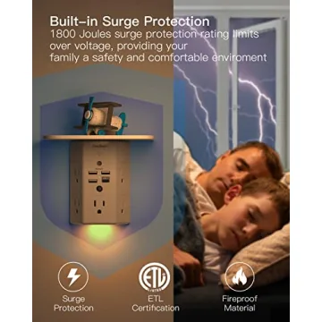 Multi Plug Outlets, Wall Outlet Extender with Night Light and Outlet Shelf, Surge Protector 4 USB Ports(1 USB C), USB Wall Charger Power Strip Electric Outlet Splitter for Home Office White