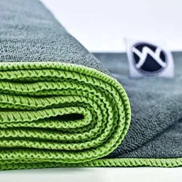 Youphoria Yoga Microfiber Non-Slip Towel for Hot Yoga - Gray & Green Stitching