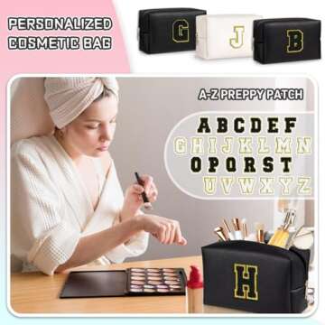 TOPEAST Cute Personalized Initial Makeup Bag - Stylish & Waterproof