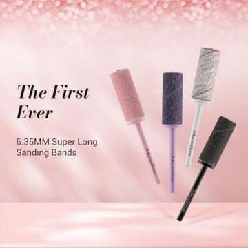 MelodySusie 50 Pcs Nail Drill Bits Super Long Sanding Bands with 6.65mm Crystal Mandrel Bit, 180 Fin...