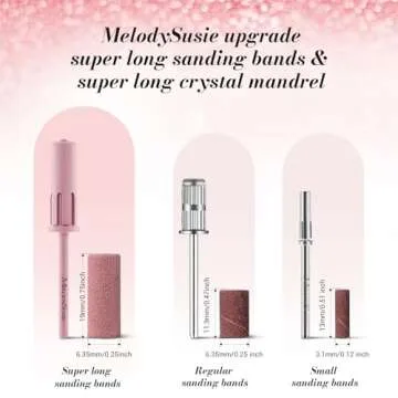 MelodySusie 50 Pcs Nail Drill Bits Super Long Sanding Bands with 6.65mm Crystal Mandrel Bit, 180 Fine Grit Nail File for Acrylic Nails Gel Manicures and Pedicure, Pink