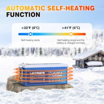 12V 200AH Bluetooth LiFePO4 Lithium Battery with Self-Heating, Built-in 200A BMS, Supports Low Temp ...