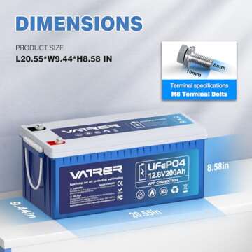 12V 200AH Bluetooth LiFePO4 Lithium Battery with Self-Heating, Built-in 200A BMS, Supports Low Temp Charging(-4°F), 5000+ Cycles, Perfect for RV/Camper, Solar, and Off-Grid Applications, etc.