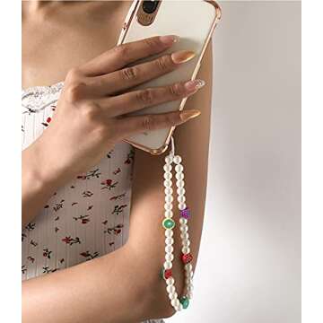 Honsny 10PCS Beaded Phone Charms Smile Face Cell Phone Lanyard Wrist Strap Fruit Star Pearl Rainbow Beaded Phone Chain for Women