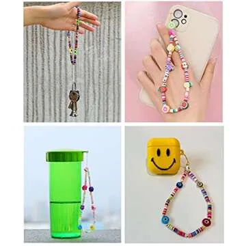 Honsny 10PCS Beaded Phone Charms Smile Face Cell Phone Lanyard Wrist Strap Fruit Star Pearl Rainbow Beaded Phone Chain for Women