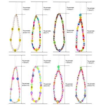 Honsny 10PCS Beaded Phone Charms Smile Face Cell Phone Lanyard Wrist Strap Fruit Star Pearl Rainbow Beaded Phone Chain for Women
