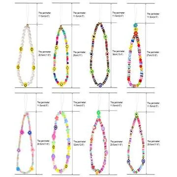 Honsny 10PCS Beaded Phone Charms Smile Face Cell Phone Lanyard Wrist Strap Fruit Star Pearl Rainbow Beaded Phone Chain for Women