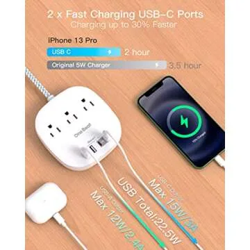 10Ft Flat Plug Power Strip, Ultra Thin Extension Cord - 3 Outlets 4 USB Ports (2 USB C) Desktop Charging Station, Cruise Ship Power Strip with No Surge Protection for Travel, Dorm Room Essentials