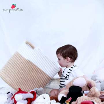 Tirrito Cotton Rope Woven Storage Basket Large 15x15x14 Inches | Organic Nursery Hamper Bin and Orga...