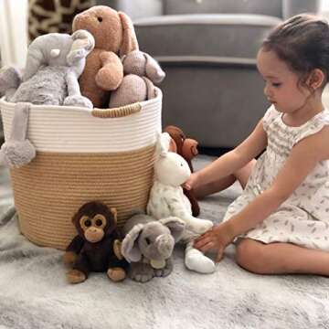 Tirrito Cotton Rope Woven Storage Basket Large 15x15x14 Inches | Organic Nursery Hamper Bin and Organizer for Baby Blanket, Toys, Towels and Laundry/Beautiful Decorative Baskets (White/Beige)