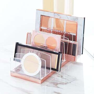 mDesign Plastic Divided Cosmetic Palette Organizer with 9 Sections - Makeup Storage for Bathroom Vanity, Cabinet, Drawer - Holds Eyeshadow, Blush, Powder - Lumiere Collection - Clear/Rose Gold