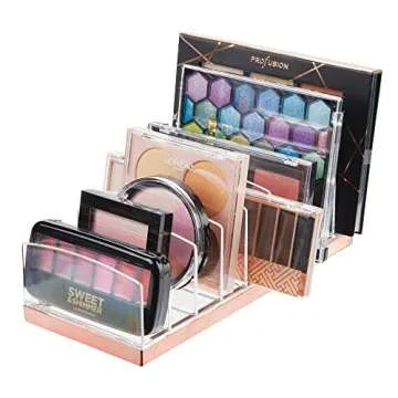 mDesign Plastic Divided Cosmetic Palette Organizer with 9 Sections - Makeup Storage for Bathroom Vanity, Cabinet, Drawer - Holds Eyeshadow, Blush, Powder - Lumiere Collection - Clear/Rose Gold