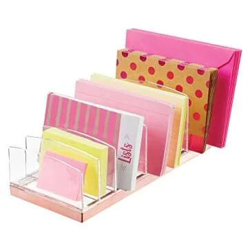 mDesign Plastic Divided Cosmetic Palette Organizer with 9 Sections - Makeup Storage for Bathroom Vanity, Cabinet, Drawer - Holds Eyeshadow, Blush, Powder - Lumiere Collection - Clear/Rose Gold