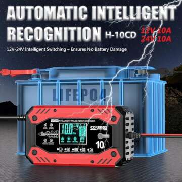 Battery Charger 10-Amp 12V/24V Smart Trickle Charger for Car - Battery Maintainer Trickle Charger, a...