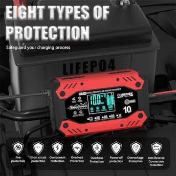 Smart 10-Amp Battery Charger for Cars & Motorcycles