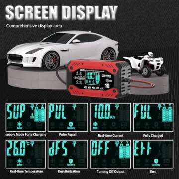 Smart 10-Amp Battery Charger for Cars & Motorcycles