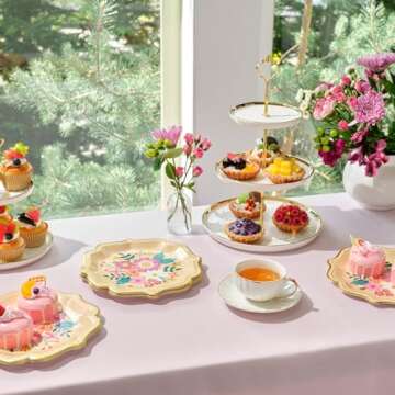 BLUE PANDA Vintage Floral Paper Plates with Scalloped Edge (9 Inches) - 24 Pack Party Plates for Mex...