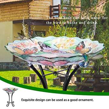 VCUTEKA Glass Bird Bath Outdoor with Metal Stand for Lawn Yard Garden Decor Butterfly Bird Feeder