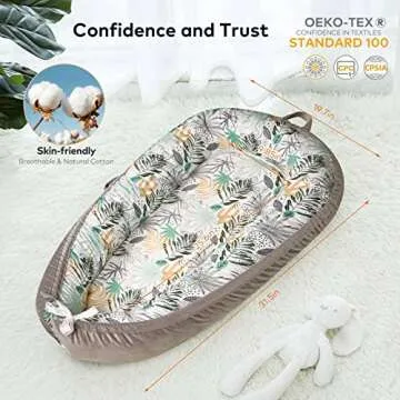 VIVIMOON Baby Lounger Cover for Newborn 0-12 Months - Ultra Soft, 100% Natural Breathable Cotton Newborn Lounger Cover Baby nest - Infant Floor Seats & Loungers Cover - Baby Essentials -Grey Leaves