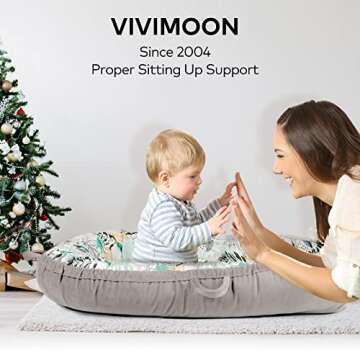 VIVIMOON Baby Lounger Cover for Newborn 0-12 Months - Ultra Soft, 100% Natural Breathable Cotton Newborn Lounger Cover Baby nest - Infant Floor Seats & Loungers Cover - Baby Essentials -Grey Leaves