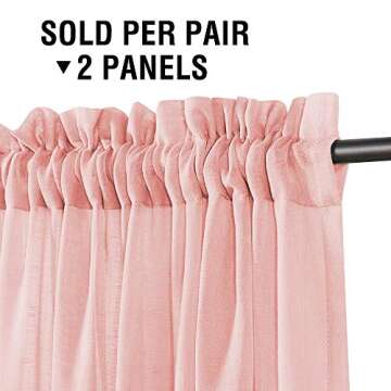 H.VERSAILTEX Natural Linen Blended Curtains 63 Inches Length 2 Panels Textured Woven Linen Sheer Curtain Drapes for Living Room/Bedroom Light Filtering Rod Pocket Casual Draperies - Coral Pink