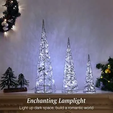 Lewondr Christmas Cone Trees, Set of 3 Christmas Tree with Lights and Glitters(24"/18"/12"), Battery...