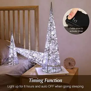 Lewondr Christmas Cone Trees, Set of 3 Christmas Tree with Lights and Glitters(24"/18"/12"), Battery Powered Decorative Winding Thread Outdoor Cone Christmas Tree for Home Holiday Xmas Décor, Silver