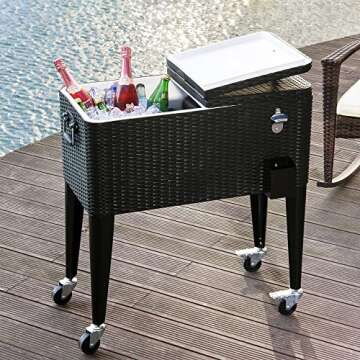Outsunny 80 QT Rolling Ice Chest Portable Patio Party Drink Cooler Cart - Dark Bro