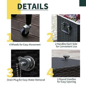 Outsunny 80 QT Rolling Ice Chest Portable Patio Party Drink Cooler Cart - Dark Bro