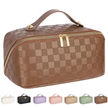 ALEXTINA Large Capacity Travel Cosmetic Bag - Stylish & Waterproof PU Leather Makeup Organizer
