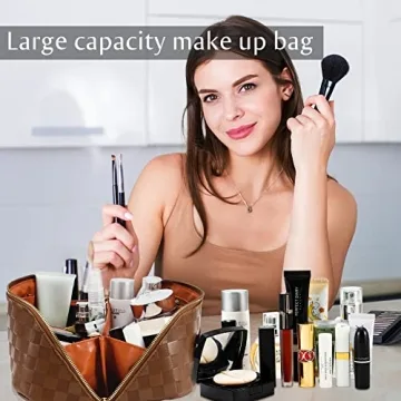 ALEXTINA Waterproof PU Leather Travel Cosmetic Bag Organizer