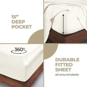 Superior Modal from Beechwood 300 Thread Bed Sheet Set, 1 Elastic Deep Pocket Fitted Sheet, 1 Flat Sheet, 2 Pillowcases, Soft Cool Sheets, Sateen Weave, Bedding Essentials, King, Ivory
