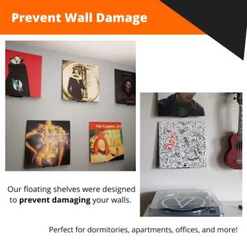 Now Spinning Vinyl Record Wall Mount Display/Shelf | Hang Albums Without Wall-Damage | Perfect for Office, Home, Dorms, and Apartments (Now Spinning + 2 Mounts, White)