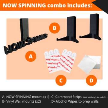 Now Spinning Vinyl Record Wall Mount Display/Shelf | Hang Albums Without Wall-Damage | Perfect for Office, Home, Dorms, and Apartments (Now Spinning + 2 Mounts, White)