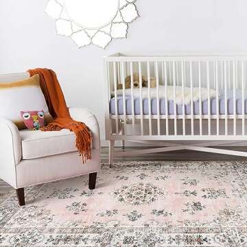 Lahome Washable Pink Rug 5x7 Area Rugs,Boho Soft Large Living Room Rug for Bedroom Girls Nursery Rug...