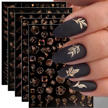 JMEOWIO 12 Sheets Flower Nail Art Stickers – Self-Adhesive Easy Application - Spring & Summer Desi...
