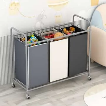 LINZINAR 3-Bag Laundry Sorter with Rolling Wheels