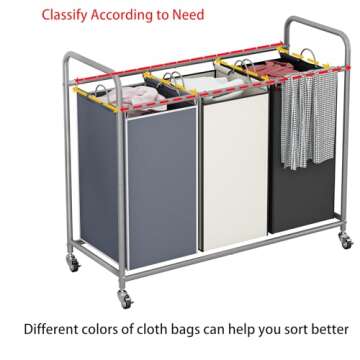 LINZINAR 3-Bag Laundry Sorter with Rolling Wheels