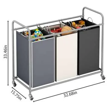 LINZINAR 3-Bag Laundry Sorter with Rolling Wheels