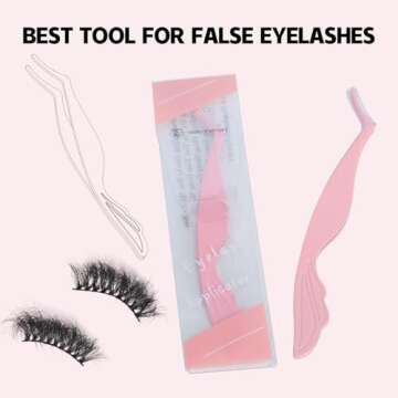 Pretty memory Eyelash Applicator Tool DIY False Curved Eyelash Extension Tweezer for Volume Lashes Application and Removal, Pink