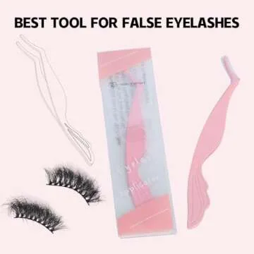 Pretty memory Eyelash Applicator Tool DIY False Curved Eyelash Extension Tweezer for Volume Lashes Application and Removal, Pink