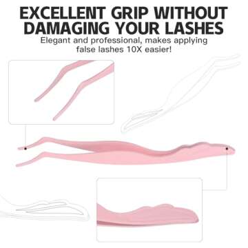 Pretty memory Eyelash Applicator Tool DIY False Curved Eyelash Extension Tweezer for Volume Lashes Application and Removal, Pink