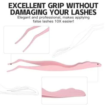 Pretty memory Eyelash Applicator Tool DIY False Curved Eyelash Extension Tweezer for Volume Lashes Application and Removal, Pink