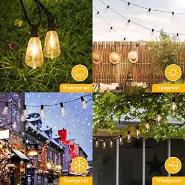 Brightever 50FT Outdoor String Lights Waterproof, 2700K Bright LED Patio Lights with 27 ST38 Shatterproof Vintage Bulbs, Retro Connectable Edison String Lights for Outside, Garden, Balcony, Porch