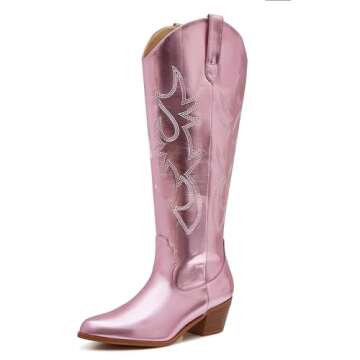 Erocalli Women's Western Vegan Leather Mid-Heel Boots