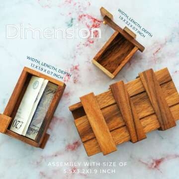 BSIRI Secret Puzzle Box- Brain Teaser Wooden Box with Hidden Compartments - Ideal Money Box, Stash Box, Jewelry Box, 3D Puzzle Lock Box, Gift Card, Money Puzzle Box for Cash Gift (Double Magic Box)